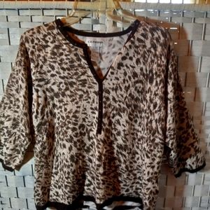 C.D. PETITES Brown 3/4 Sleeve Sparkly Pullover Women's Sweater Size XL